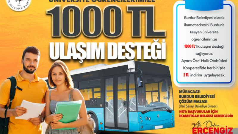 İkametini Burdur’a alan öğrenciye 1000 TL Ulaşım desteği